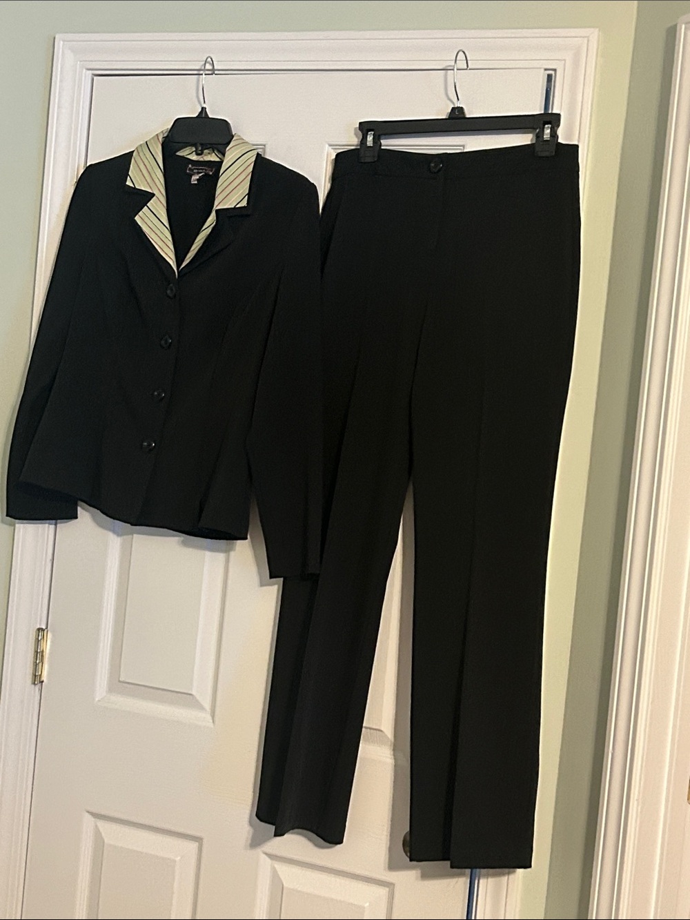 My Michelle Black Pantsuit with Striped Lapel